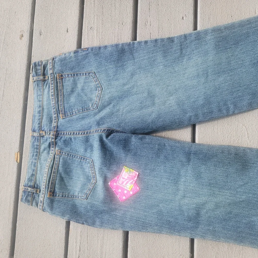 RARE Lilly Pulitzer Little Girl's Fabric Patchwork Embroidered Jeans 14 EUC
